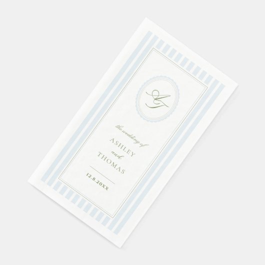 Elegant Blue Stripes Wedding Serviette (Ecke)