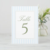 Elegant Blue Stripes Wedding Table Number Einladung (Stehend Vorderseite)