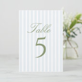 Elegant Blue Stripes Wedding Table Number Einladung (Stehend Vorderseite)