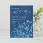 Elegant Blue Sunprint Boho Botanische Hochzeit Einladung (Stehend Vorderseite)
