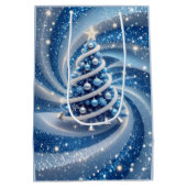 Elegant Blue Swirl Christmas Tree Gift Bag Mittlere Geschenktüte (Rückseite)