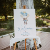 Elegant Blue Teddy Bären Script Welcome Baby Dusch Poster