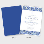 Elegant Blue Tiles Boy First Communion Einladung