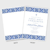 Elegant Blue Tiles Boy First Communion Einladung