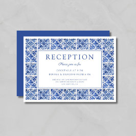 Elegant Blue Tiles Hochzeitempfang Begleitkarte