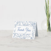 Elegant Blue Toile Bloral Blank Danke Karte (Vorderseite)