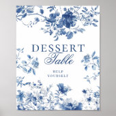 Elegant Blue Toile Chinoiserie Dessert Table Sign Poster (Vorne)