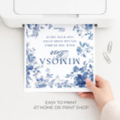 Elegant Blue Toile Chinoiserie Mimosa Bar Sign Poster