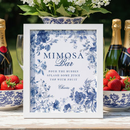 Elegant Blue Toile Chinoiserie Mimosa Bar Sign Poster