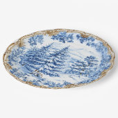 Elegant Blue Toile Christmas Tree Holiday Dining  Pappteller (Schrägansicht)