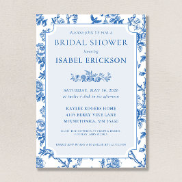 Elegant Blue Toile De Jouy Bridal Shower Einladung