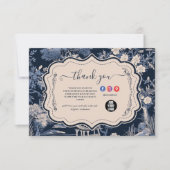 Elegant Blue Toile De Jouy Dankeskarte (Vorderseite)