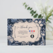 Elegant Blue Toile De Jouy Dankeskarte (Stehend Vorderseite)