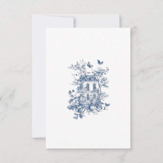 Elegant Blue Toile De Jouy QR Code Wedding RSVP Karte (Rückseite)