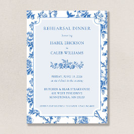 Elegant Blue Toile De Jouy Rehearsal Dinner Einladung