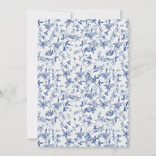 Elegant Blue Toile de jouy Taufe Einladung (Rückseite)