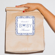 Elegant Blue Toile de Jouy und Bow Baby Shower