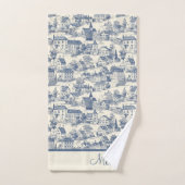 Elegant Blue Toile de Jouy Village Scene Badhandtuch Set (Handtuch)