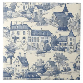 Elegant Blue Toile de Jouy Village Scene Fliese