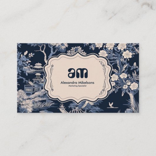 Elegant Blue Toile De Jouy Visitenkarte (Vorderseite)