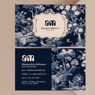 Elegant Blue Toile De Jouy Visitenkarte