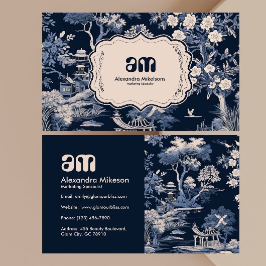 Elegant Blue Toile De Jouy Visitenkarte
