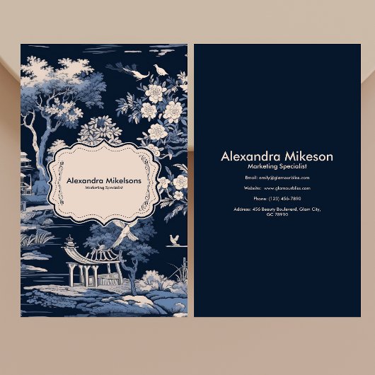 Elegant Blue Toile De Jouy Visitenkarte