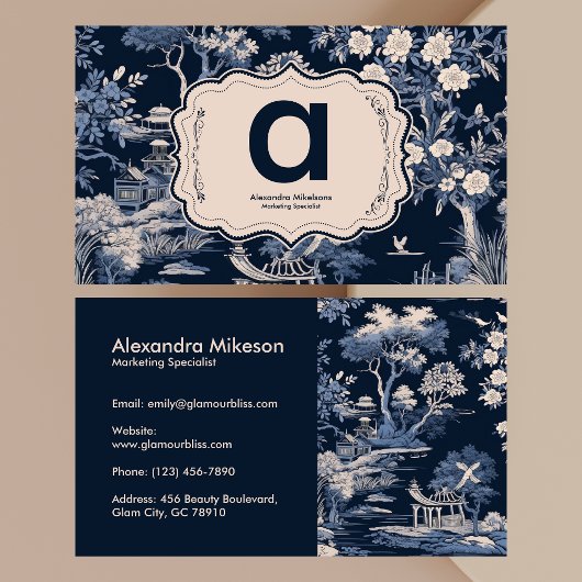 Elegant Blue Toile De Jouy Visitenkarte