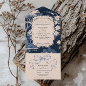 Elegant Blue Toile De Jouy Wedding All In One Einladung