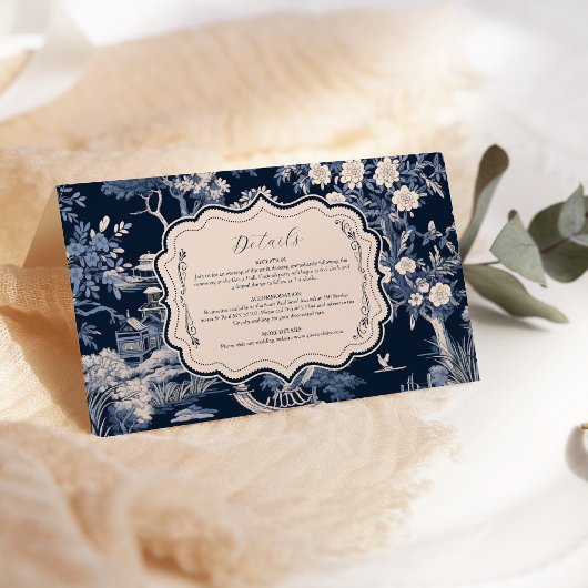 Elegant Blue Toile De Jouy Wedding Begleitkarte