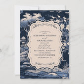 Elegant Blue Toile De Jouy Wedding Einladung (Vorderseite)