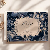 Elegant Blue Toile De Jouy Wedding RSVP Karte