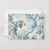 Elegant Blue Toile De Jouy Wedding RSVP Karte (Rückseite)