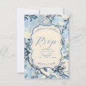 Elegant Blue Toile De Jouy Wedding RSVP Karte (Vorderseite)