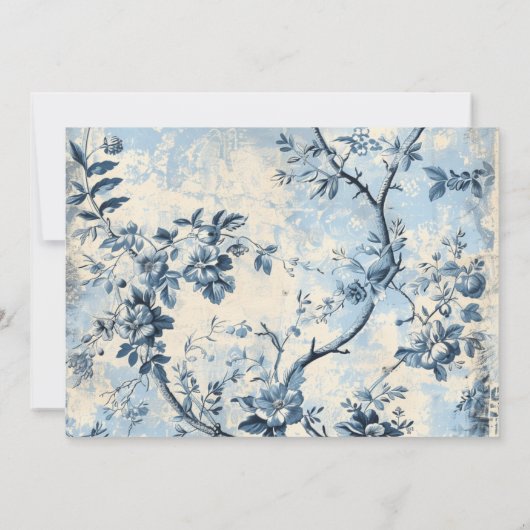 Elegant Blue Toile De Jouy Wedding Save The Date (Rückseite)