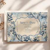 Elegant Blue Toile De Jouy Wedding Save The Date