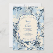 Elegant Blue Toile De Jouy Wedding Save The Date (Vorderseite)