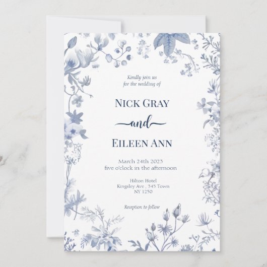 Elegant Blue Toile Einladung (Vorderseite)