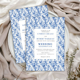Elegant Blue Toile Floral Classic Wedding Invites Einladung
