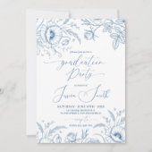 Elegant Blue Toile Floral Graduation Invite Einladung (Vorderseite)