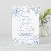 Elegant Blue Toile Floral Graduation Invite Einladung (Stehend Vorderseite)