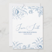Elegant Blue Toile Floral Graduation Invite Einladung (Rückseite)