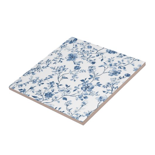 Elegant Blue Toile Floral Pattern Ceramic Tile Fliese (Seite)