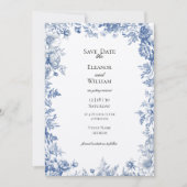 Elegant Blue Toile Photo Save the Date Einladung (Vorderseite)