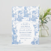 Elegant Blue Toile Safari Baby Shower Einladung (Stehend Vorderseite)