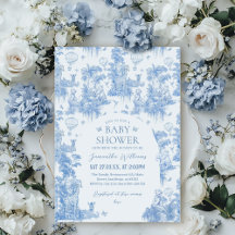 Elegant Blue Toile Safari Baby Shower