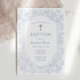 Elegant Blue Traditional Baptism Invitation Einladung