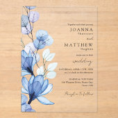 Elegant Blue Transparent Floral Wedding Acryleinladungen (Vorderseite)