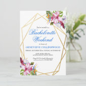 Elegant Blue Tropical Bachelorette Einladung (Stehend Vorderseite)