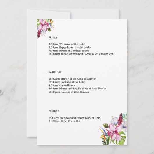 Elegant Blue Tropical Bachelorette Einladung (Rückseite)